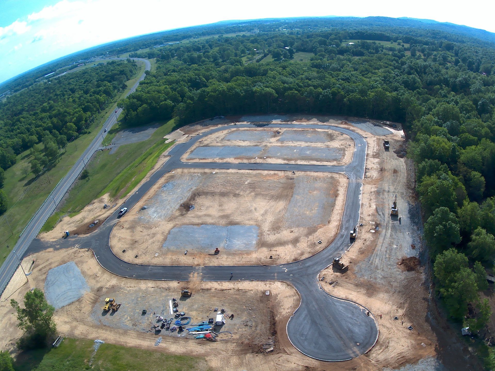an aerial view of a road construction 