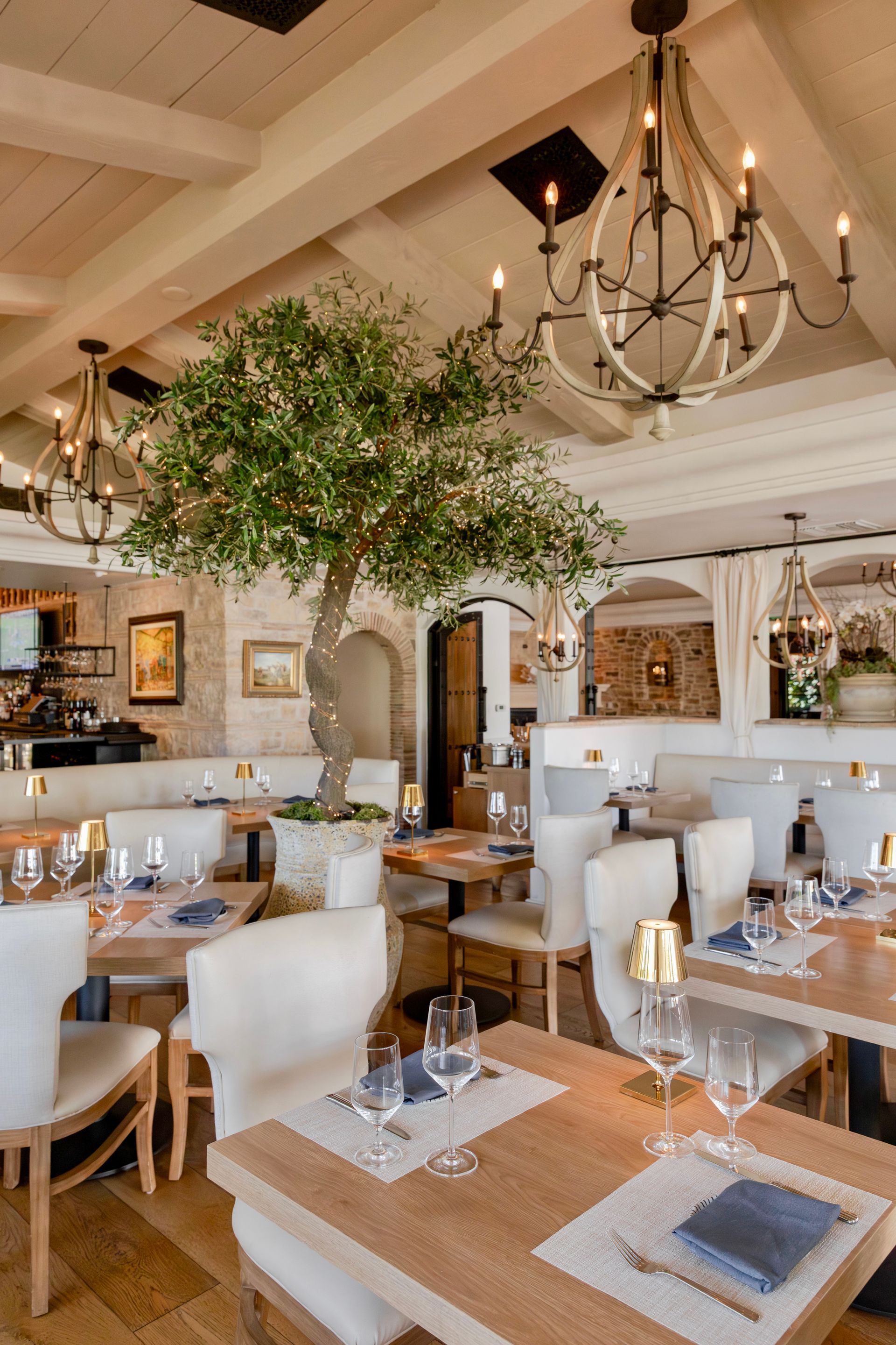 restaurant interior and food.