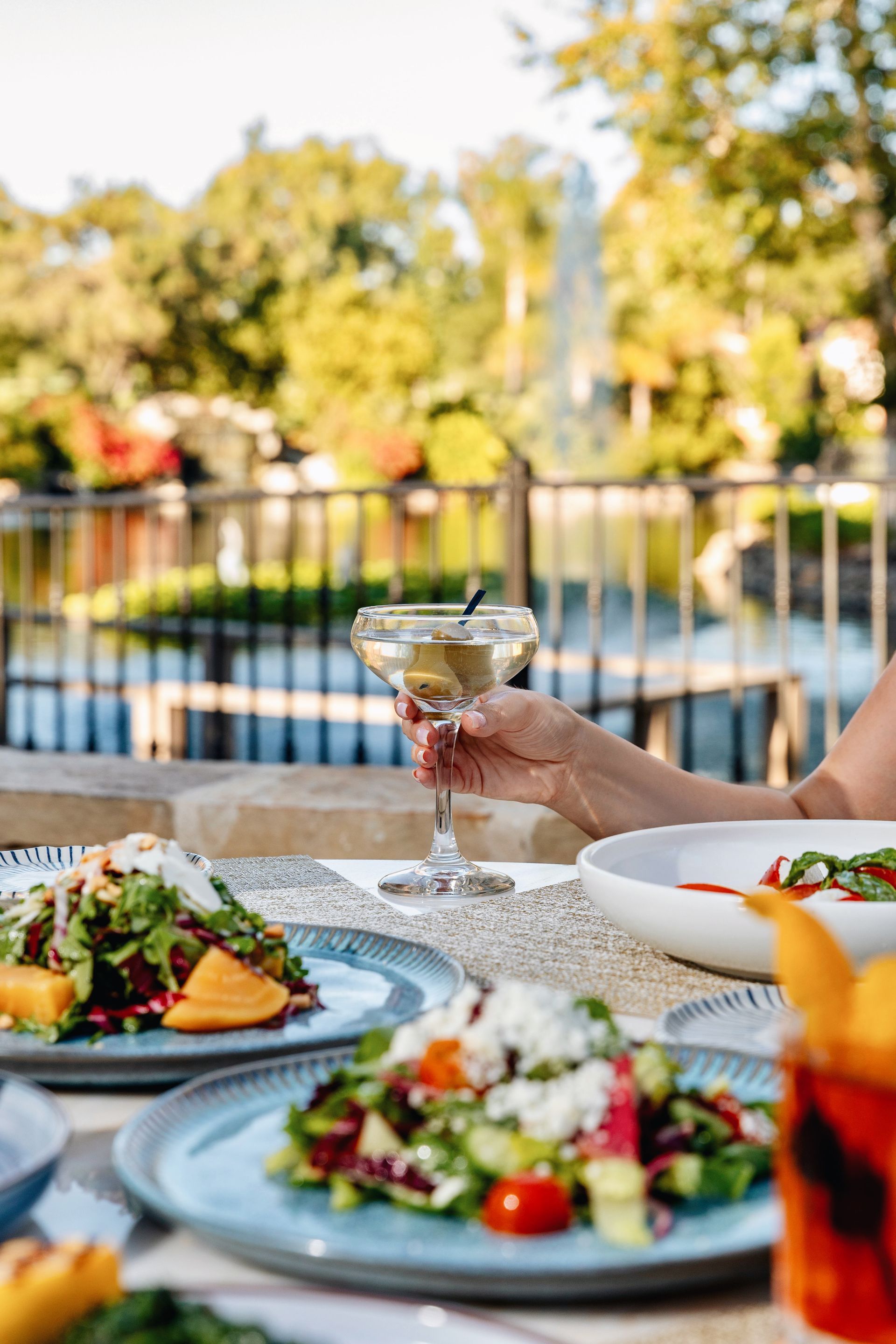 restaurant interior and food.