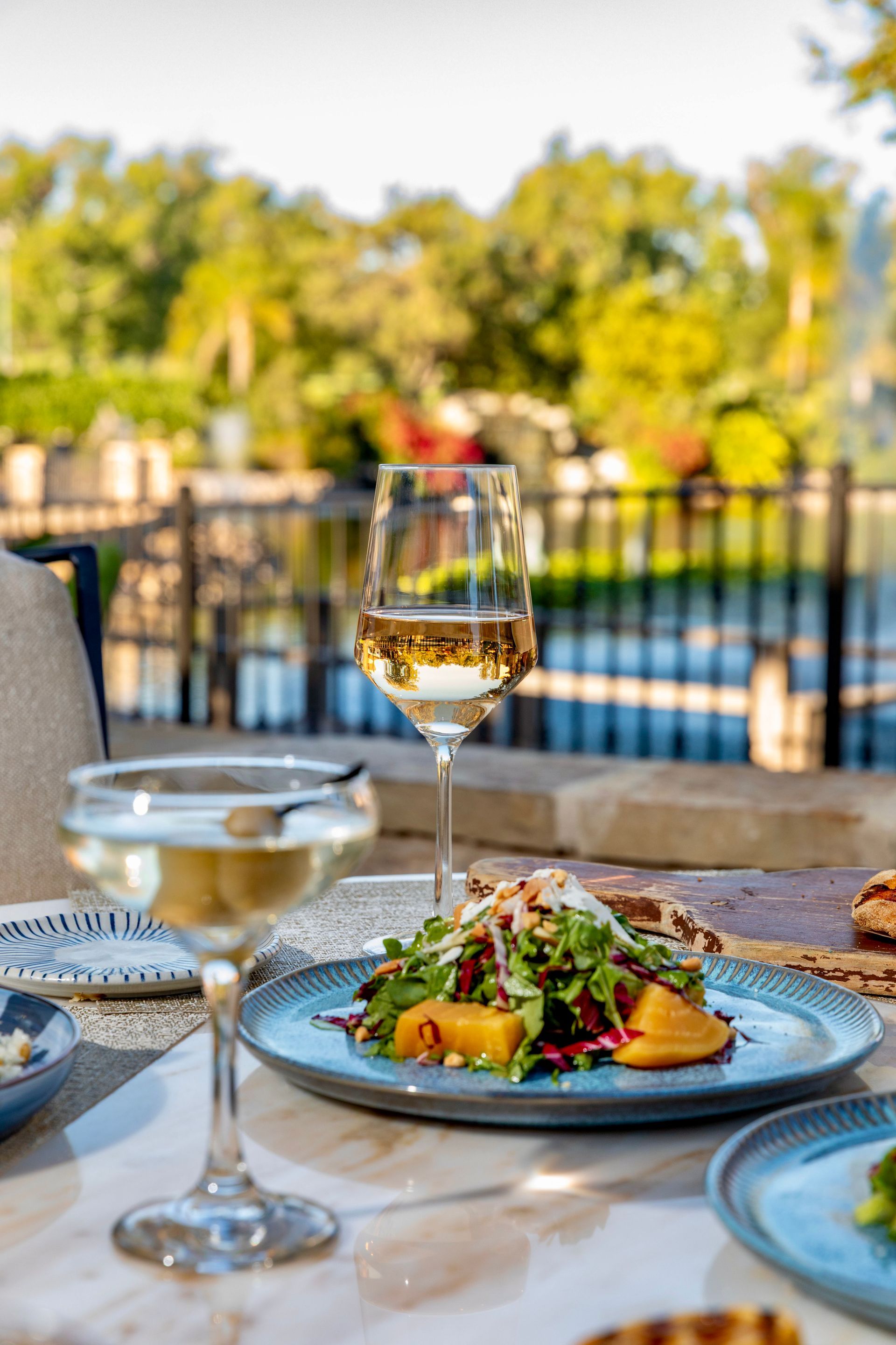 restaurant interior and food.