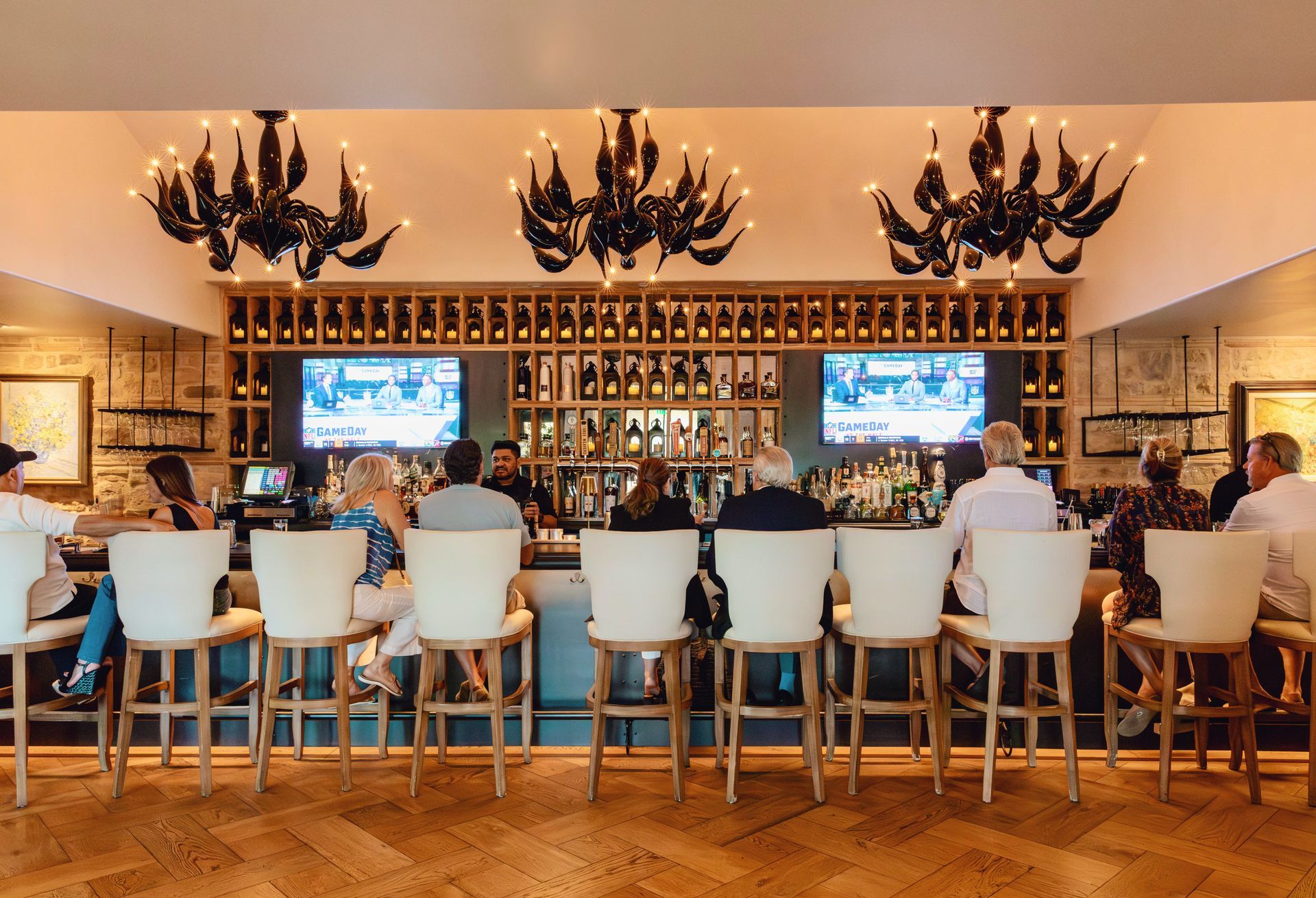 restaurant interior and food.