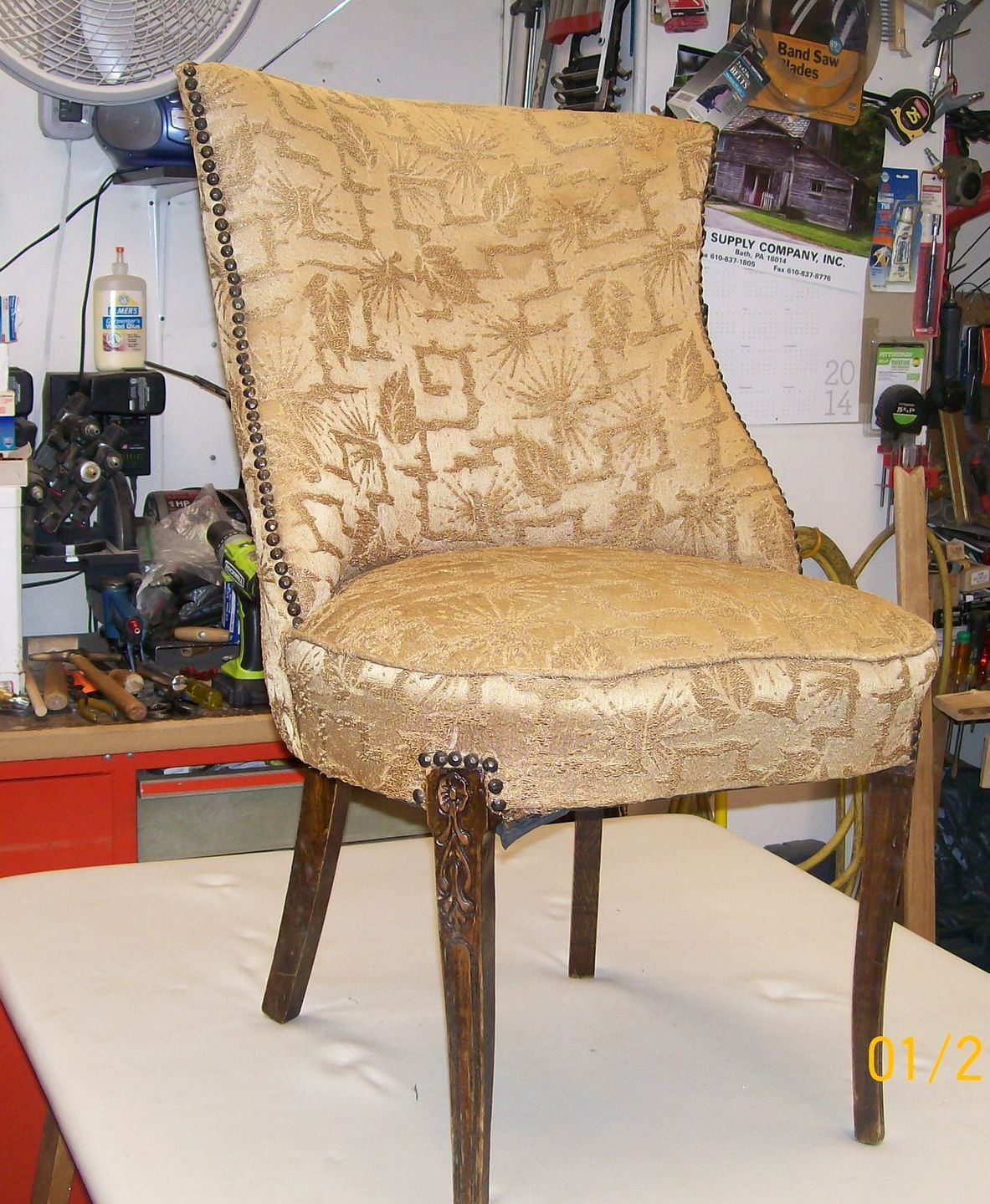 A chair is sitting on a table