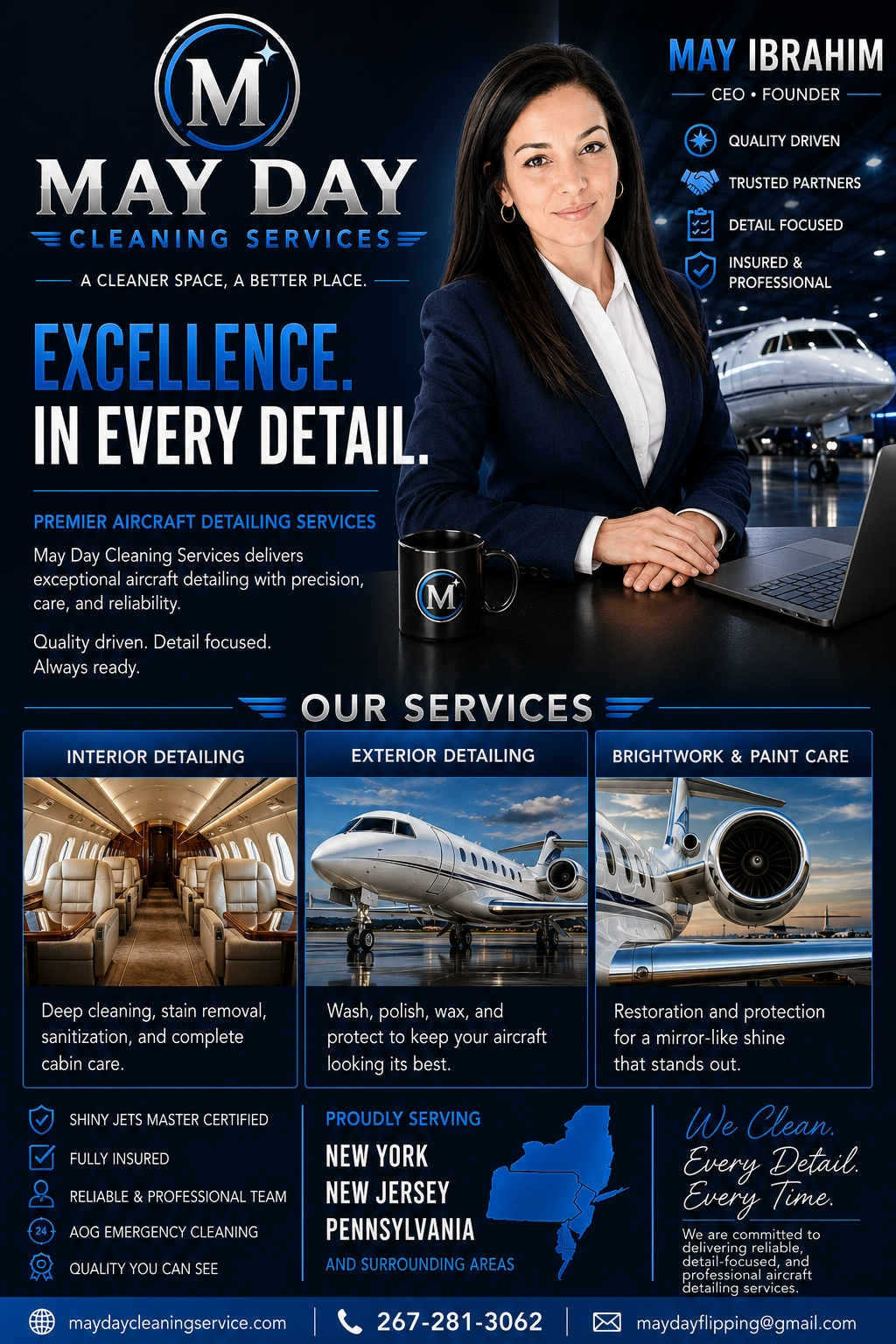 Service banner with the owner, May Ibrahim