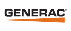 Generac logo: Black text with orange angled line on a white background.