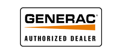 Generac authorized dealer logo with black text and an orange horizontal line inside a white rectangle.
