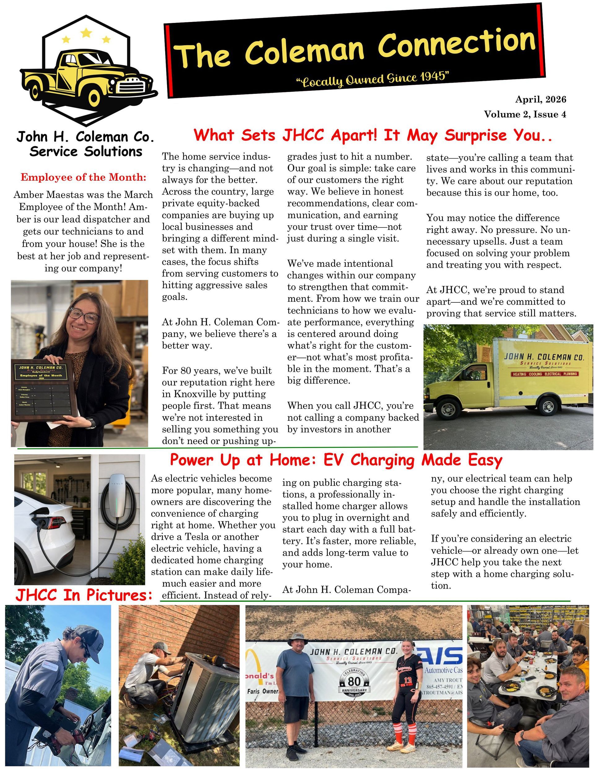 Newsletter page titled The Coleman Connection with photos, headings, and articles about JHCC events and activities