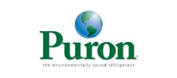Puron logo with a green globe above the green text 