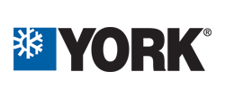York logo featuring a blue square with a snowflake design and the word 