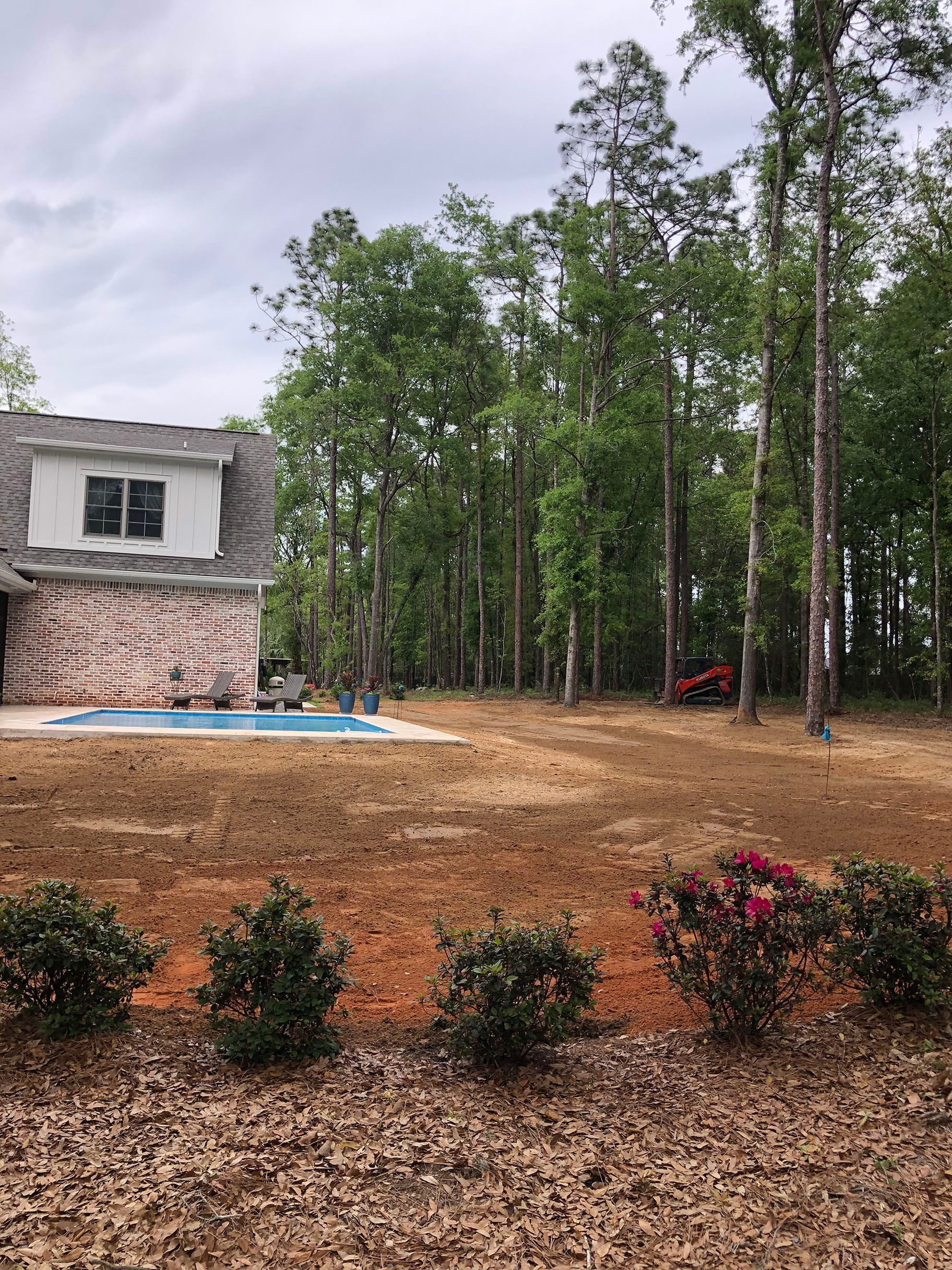 A house with a pool in the backyard surrounded by trees.
