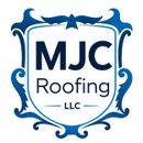 MJC Roofing LLC logo in blue and white with ornate frame