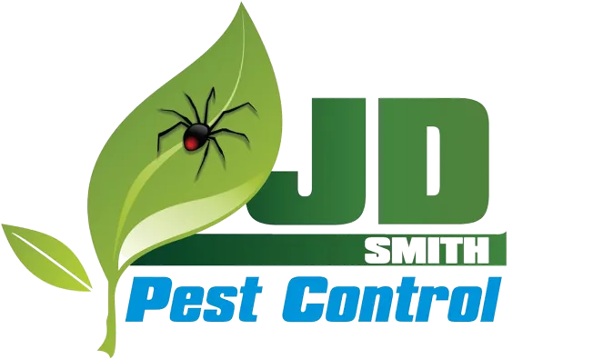 JD Smith Pest Control logo with green leaf, spider, and blue text