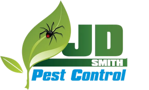 JD Smith Pest Control logo with green leaf, spider, and blue text