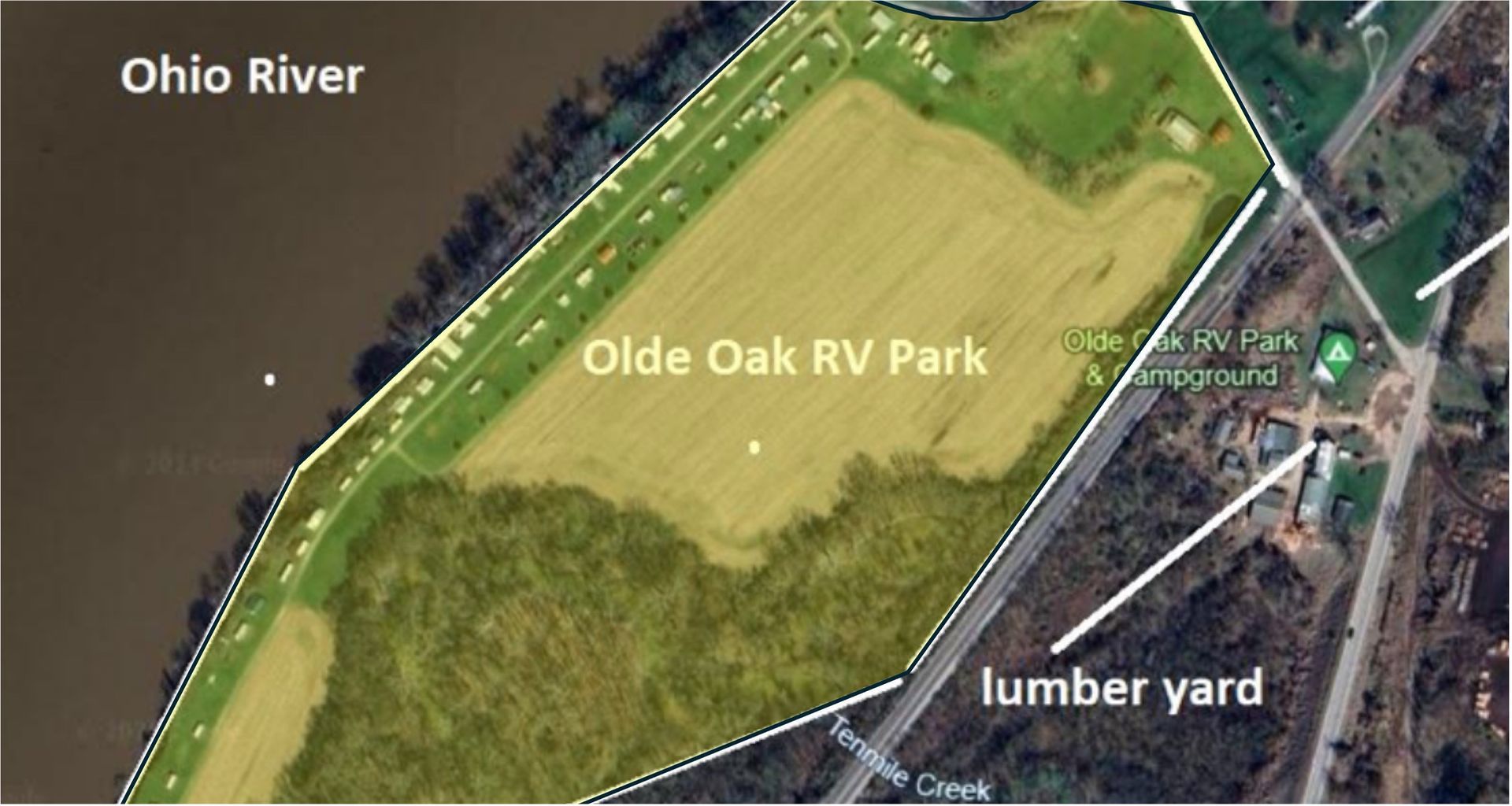 An aerial view of olde oak rv park in ohio