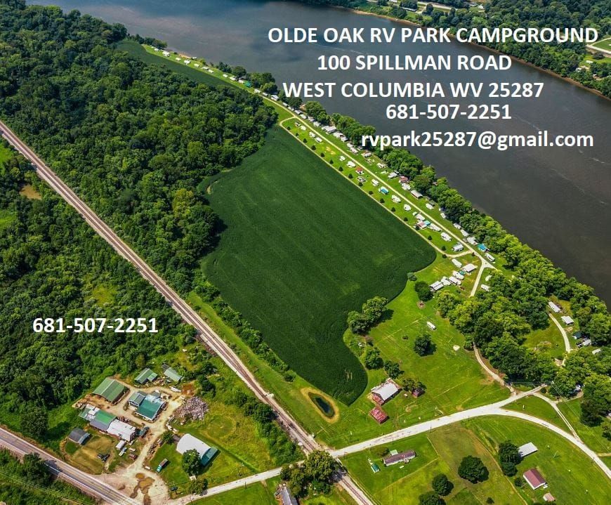 An aerial view of the olde oak rv park campground