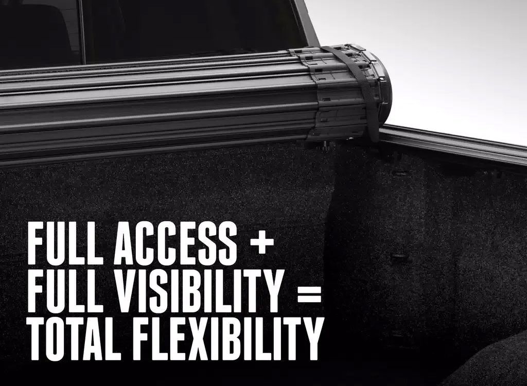 Black hard case with bold text: FULL ACCESS + FULL VISIBILITY = TOTAL FLEXIBILITY