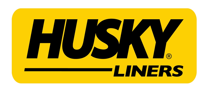 Husky Liners logo in black on a yellow rounded rectangle background