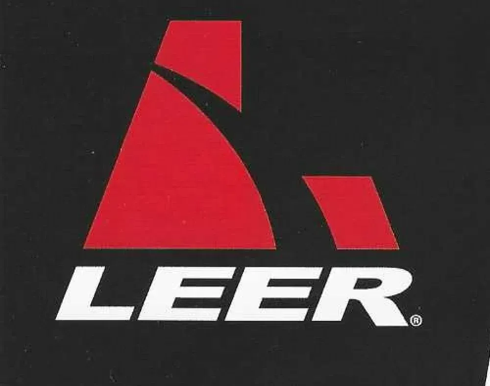 LEER logo in red and white on a black background