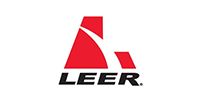 LEER logo with a red abstract roof shape above black text on a white background
