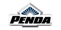PENDA logo with bold black text and a blue-gray geometric emblem above it
