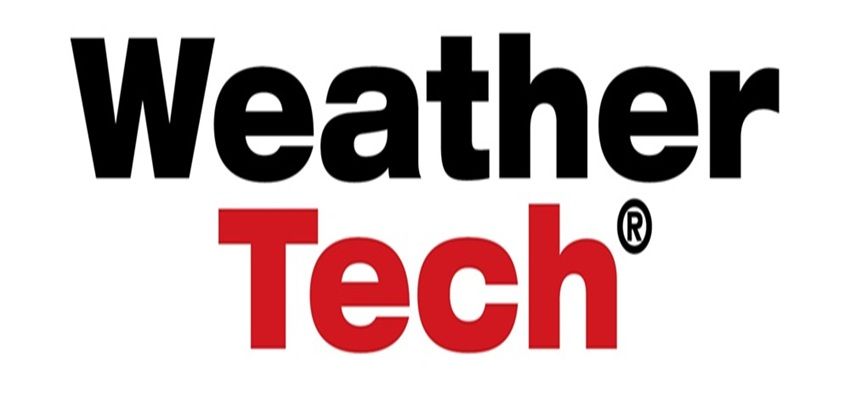 WeatherTech logo with black and red text on a white background