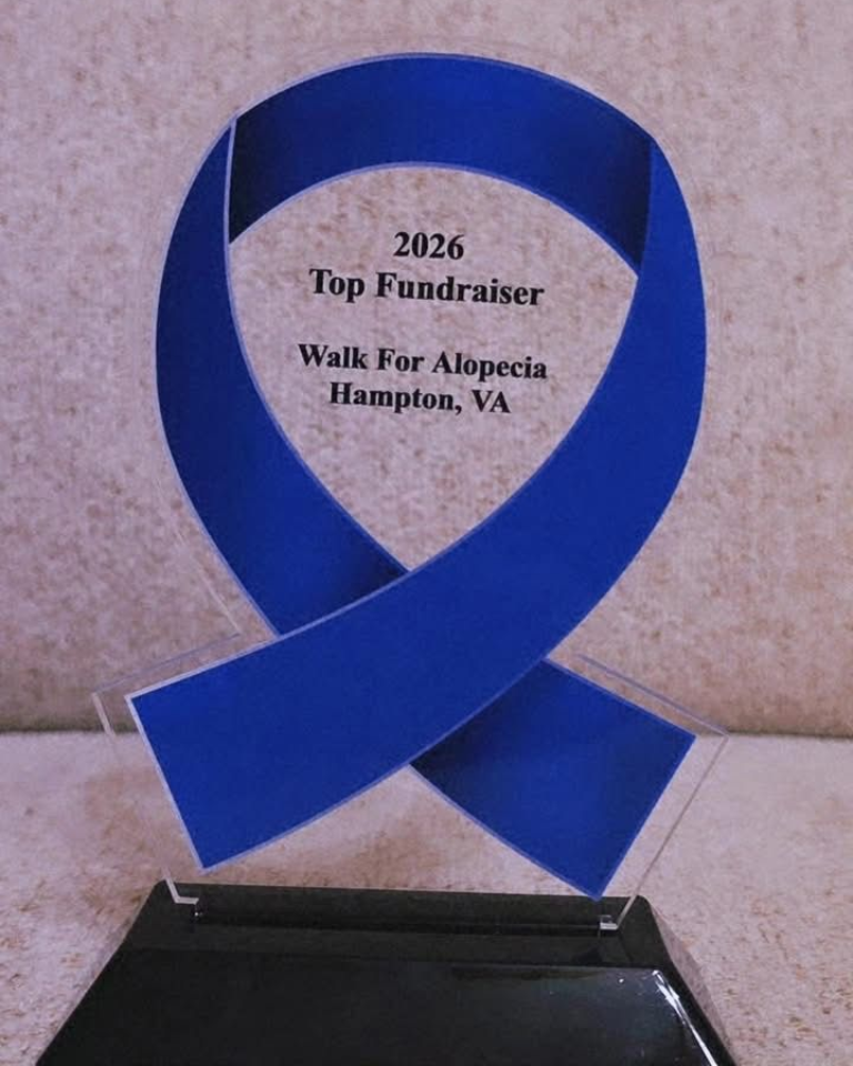 Image of an award for top fundraiser in the walk for alopecia for 2026 in Hampton, VA