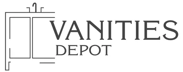 Logo for Vanities Depot: text with a line-art drawing of a vanity, in gray.