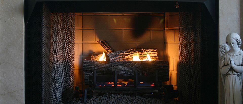 A stylished gas fireplace
