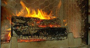 A gas log fireplace