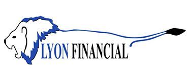 Logo for Lyon Financial. A lion’s head in blue and white, with the text 