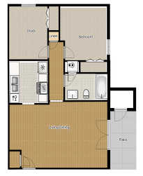 One Bedroom Hall Bath w Study Left Entry