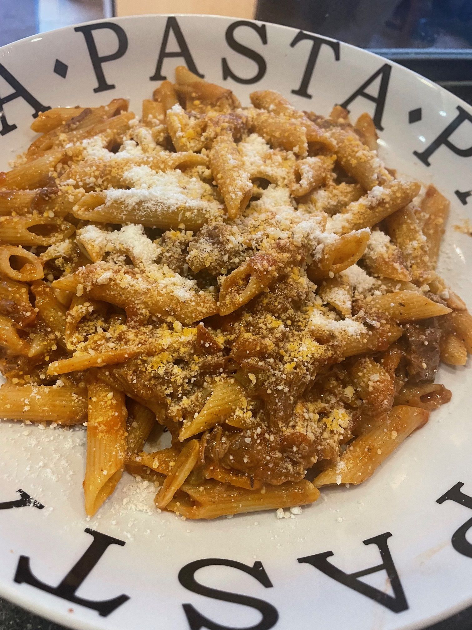 A close up of a pasta dish on a plate