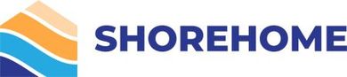 Shorehome logo with blue text and layered wave shapes in orange, blue, and beige.