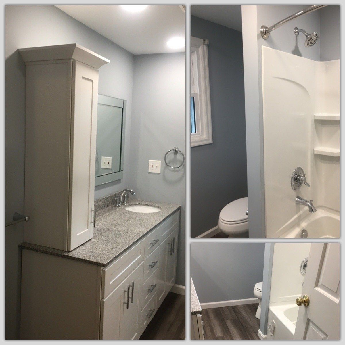 A bathroom with a sink a toilet and a shower