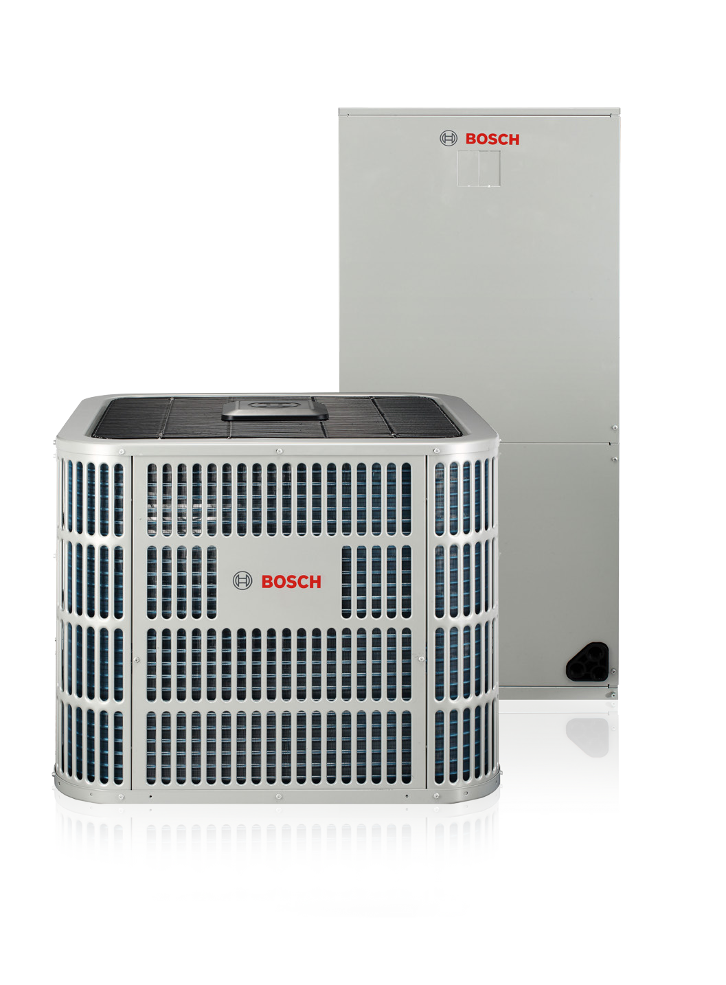 A bosch air conditioner is sitting next to a bosch air conditioner