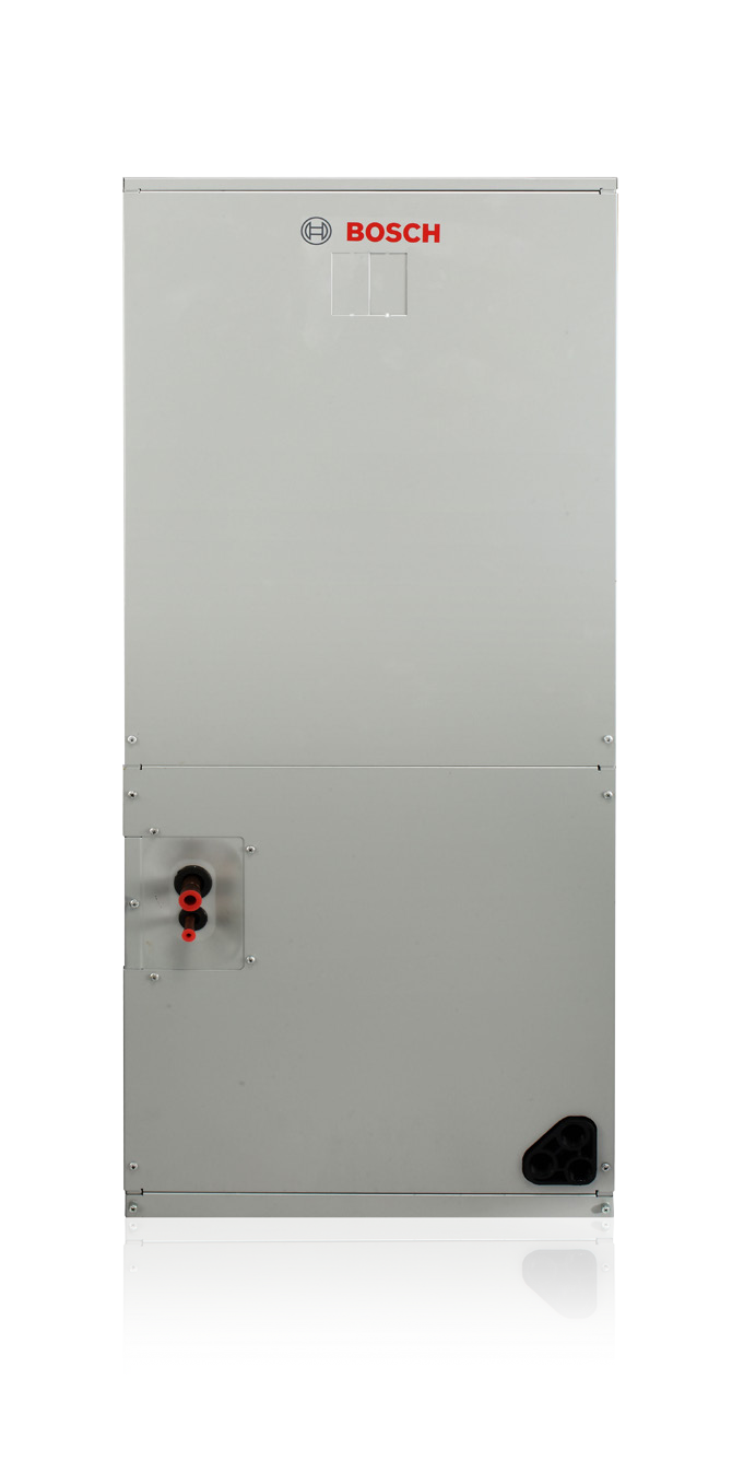 A bosch air conditioner is sitting on a white surface