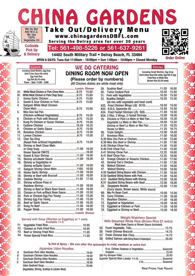 China garden deals menu