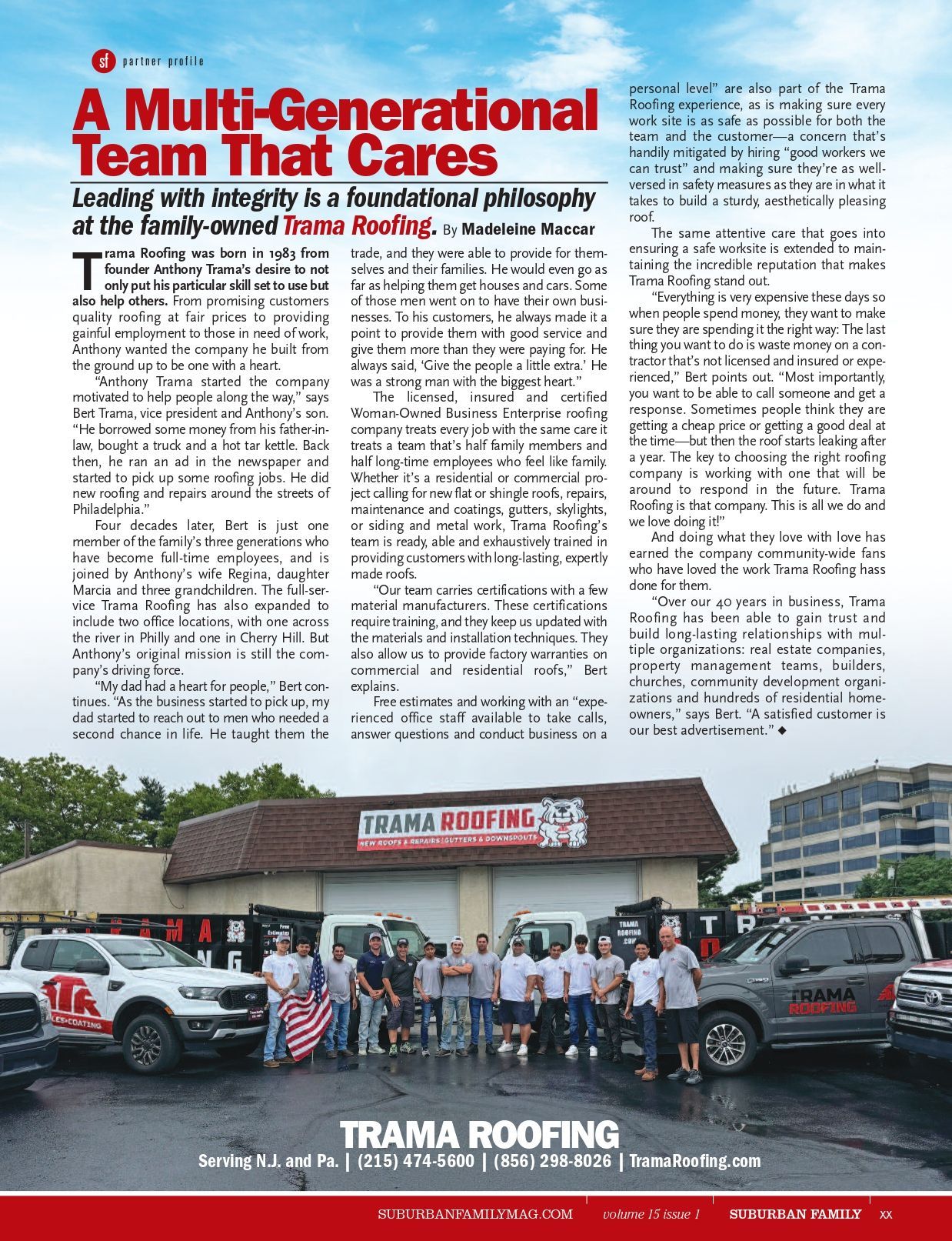 Trama Roofing featured in South Jersey Suburban Magazine