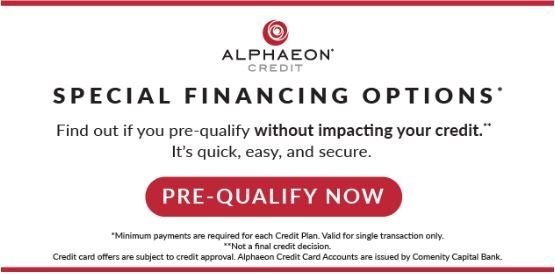 An advertisement for alphaeon credit shows special financing options