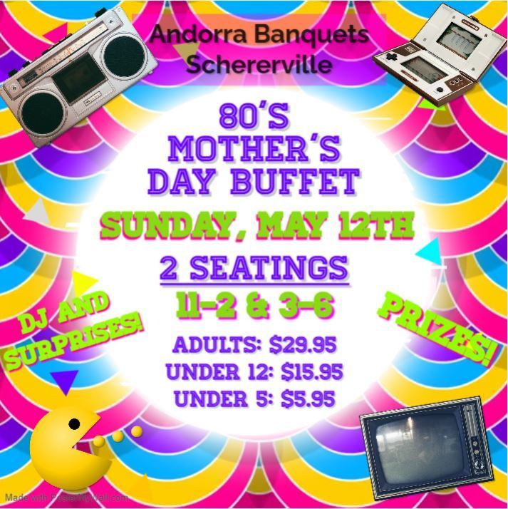 An advertisement for an 80 's Mother's Day buffet