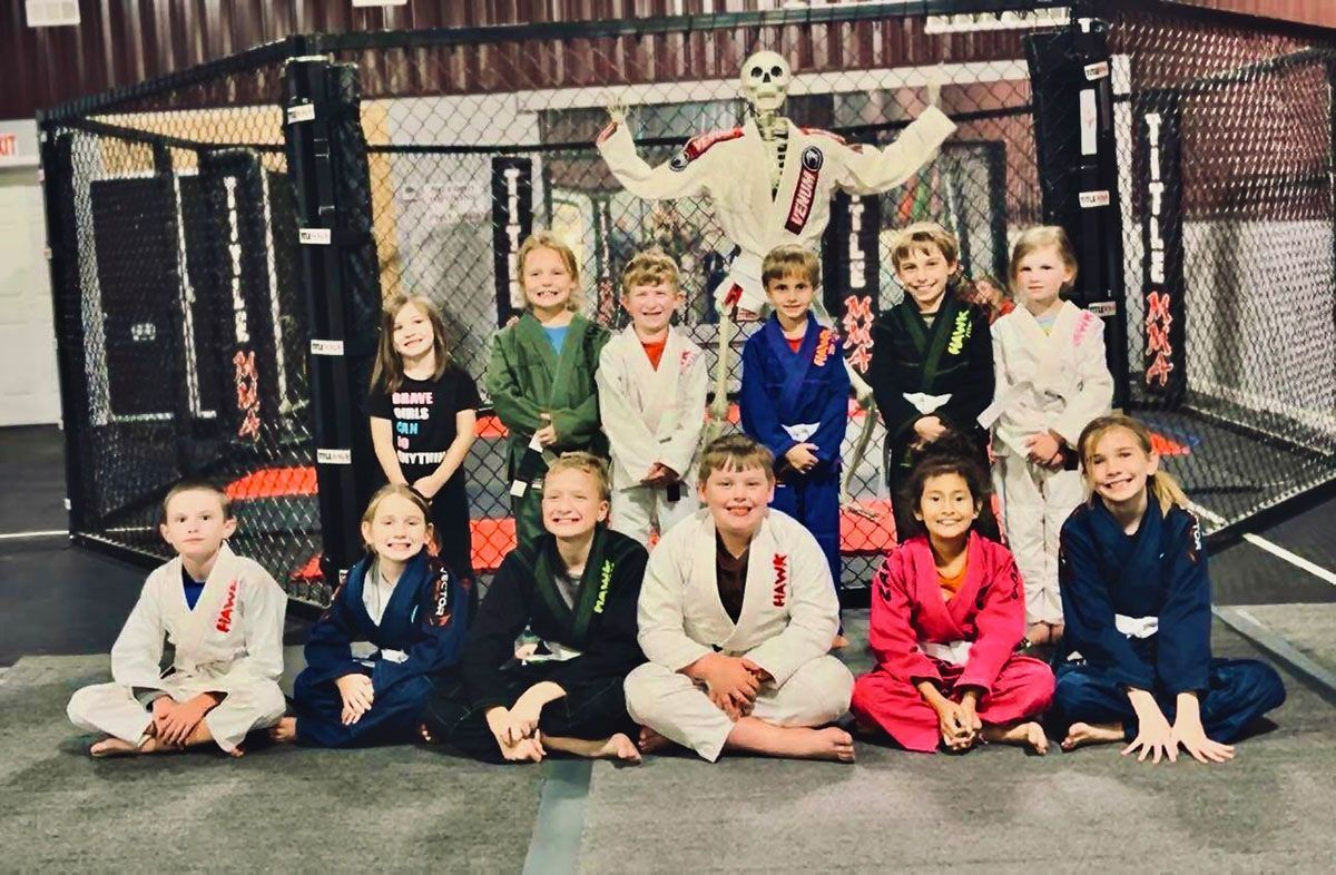 Group of children in martial arts uniforms