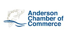 Anderson Chamber of Commerce logo featuring a leaping fish over stylized blue water.