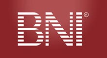 BNI logo: White text on red background.