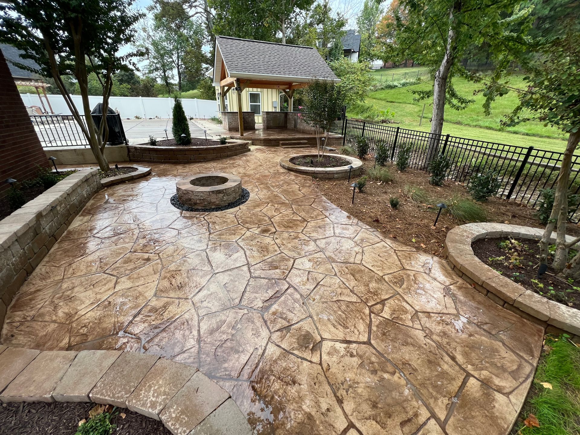 fiberglass swimming pool in the middle of a patio