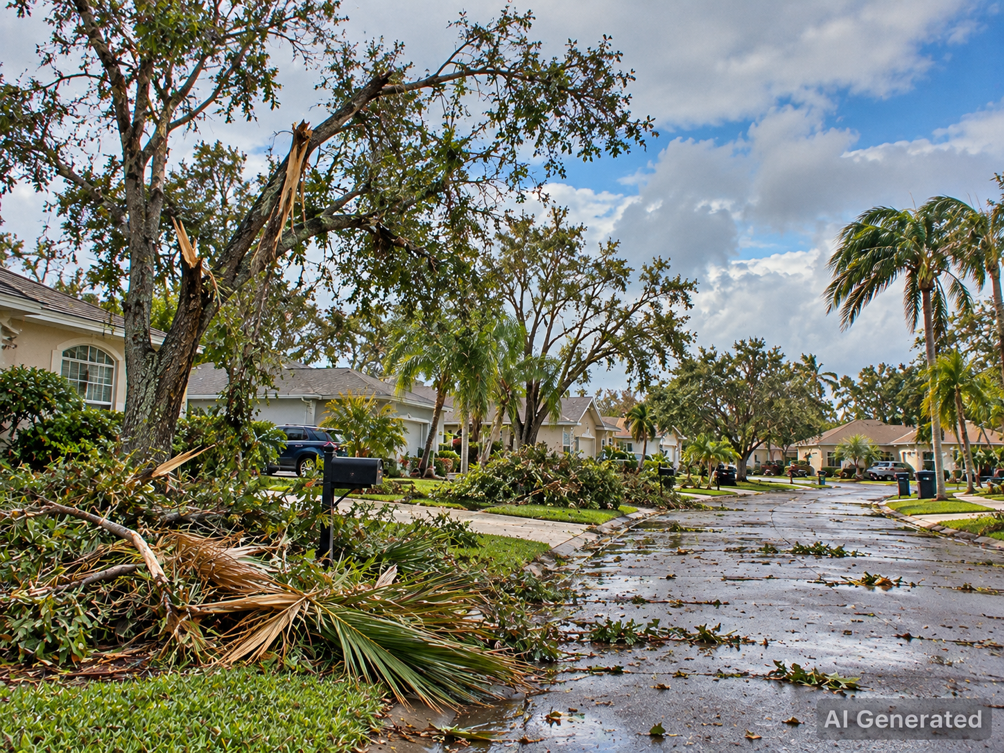 AI Generated Tampa Neighborhood after a hurricane.
