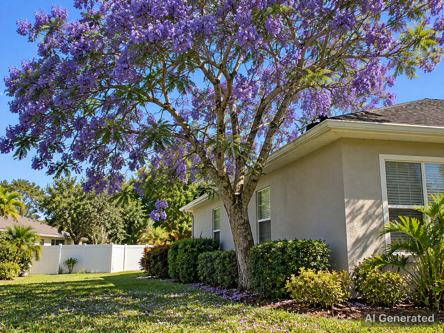 AI Generated jacaranda near a house