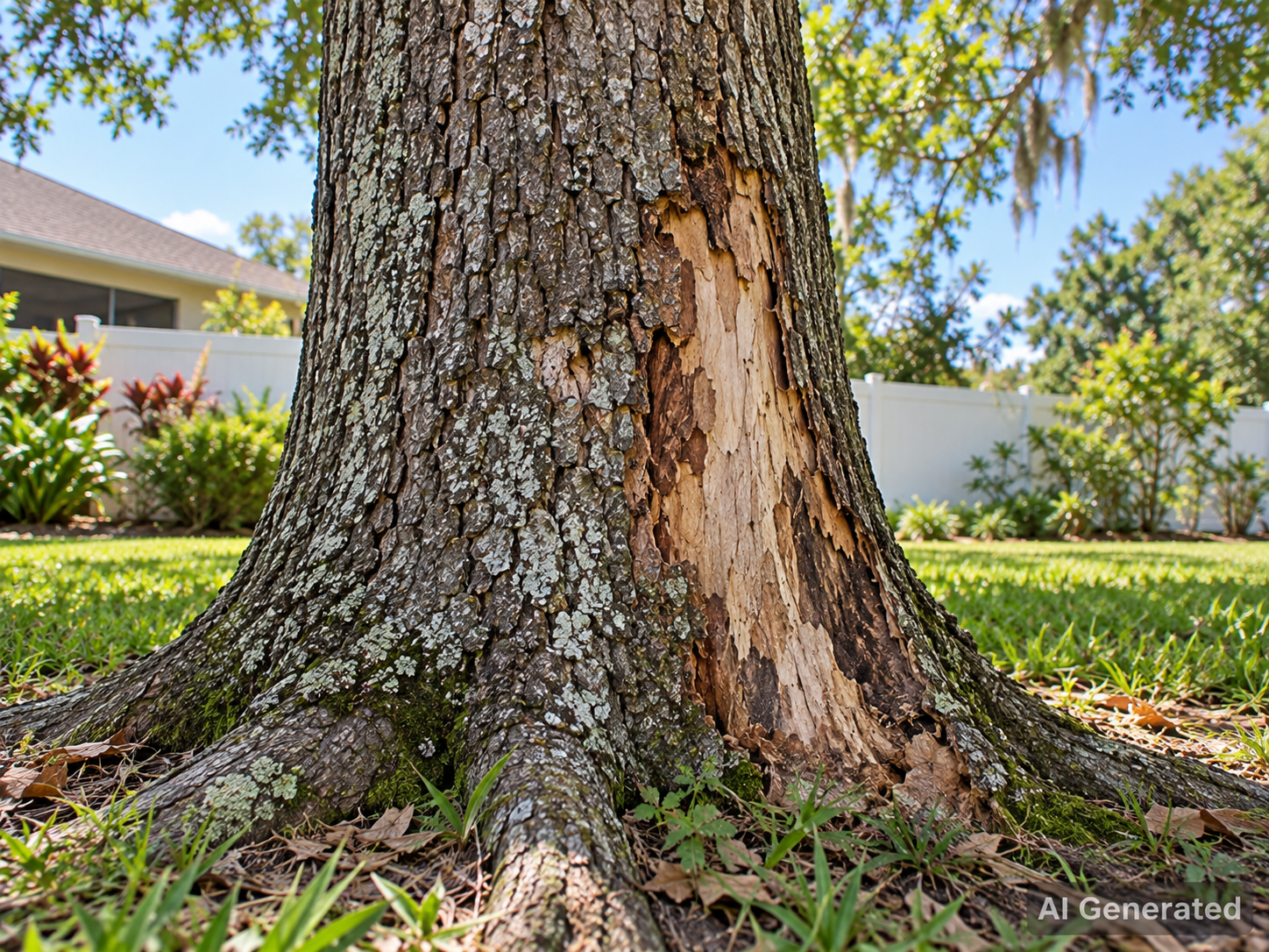 AI Generated tree with missing bark
