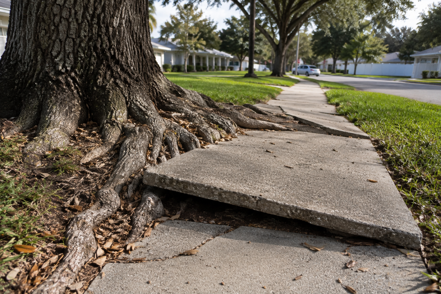 AI image of tree roots destroying a sidewalk