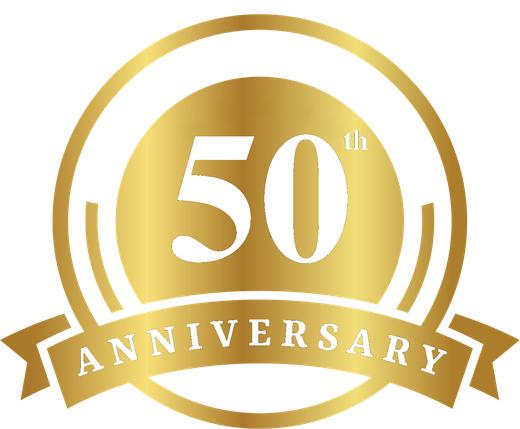 Gold 50th Anniversary logo, featuring