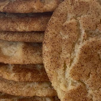 Stacked cinnamon-sugar pita chips close-up
