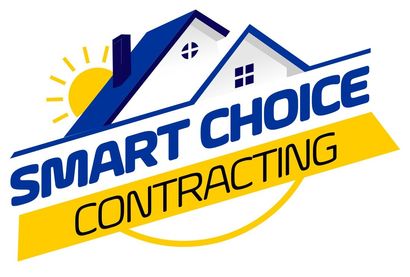 Logo for Smart Choice Contracting, featuring a house silhouette, sun, and text.